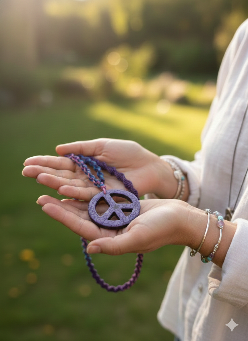 Funky Hemp Peace Sign Macrame Neclace