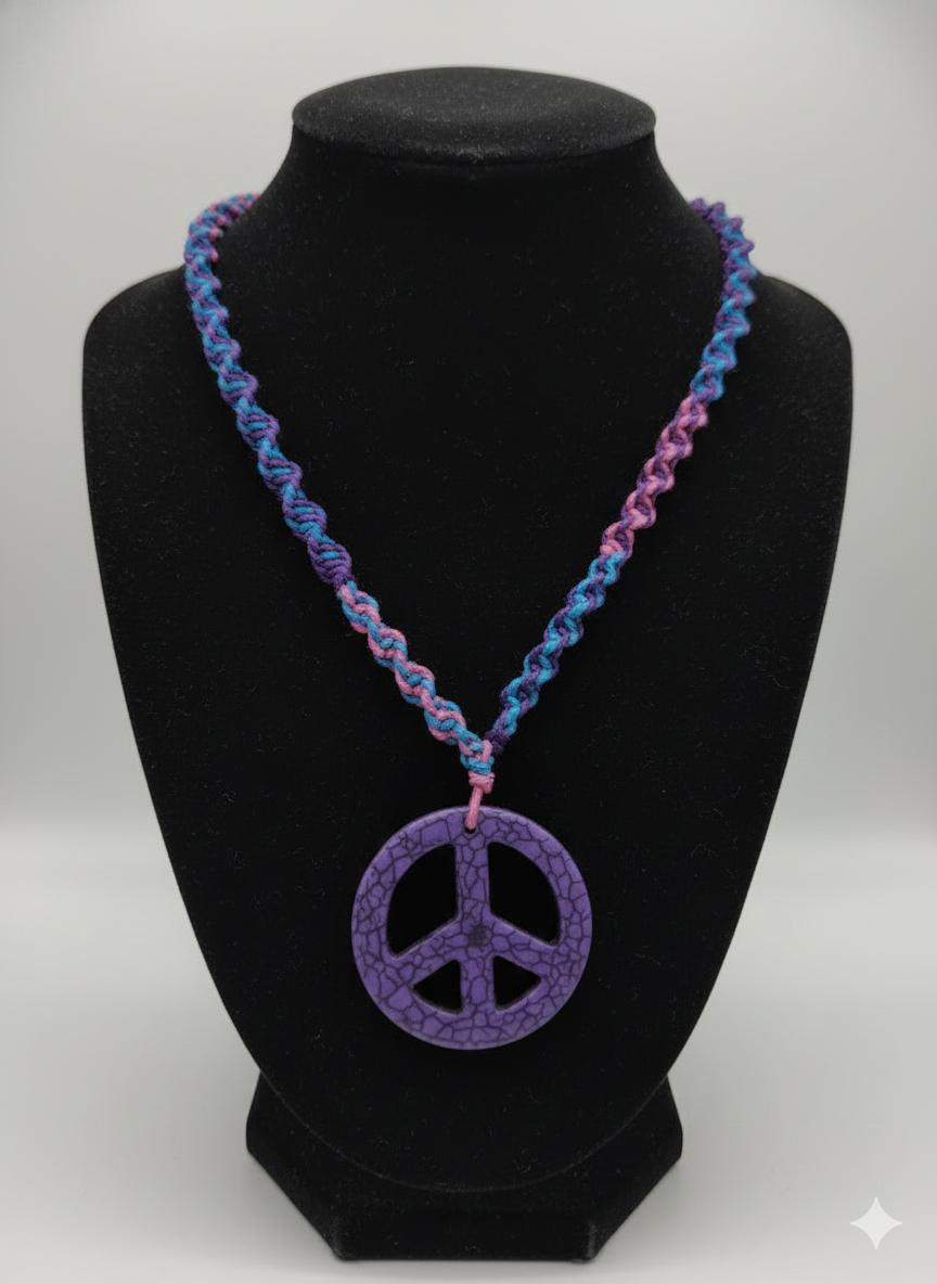 Funky Hemp Peace Sign Macrame Neclace