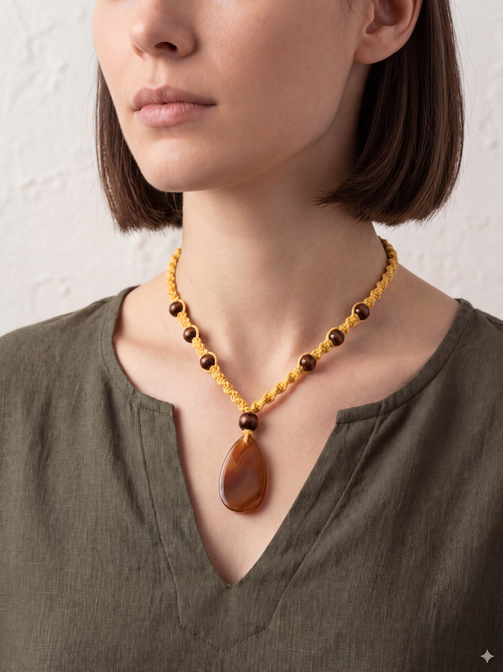 Yellow Agate Macrame Hemp Necklace