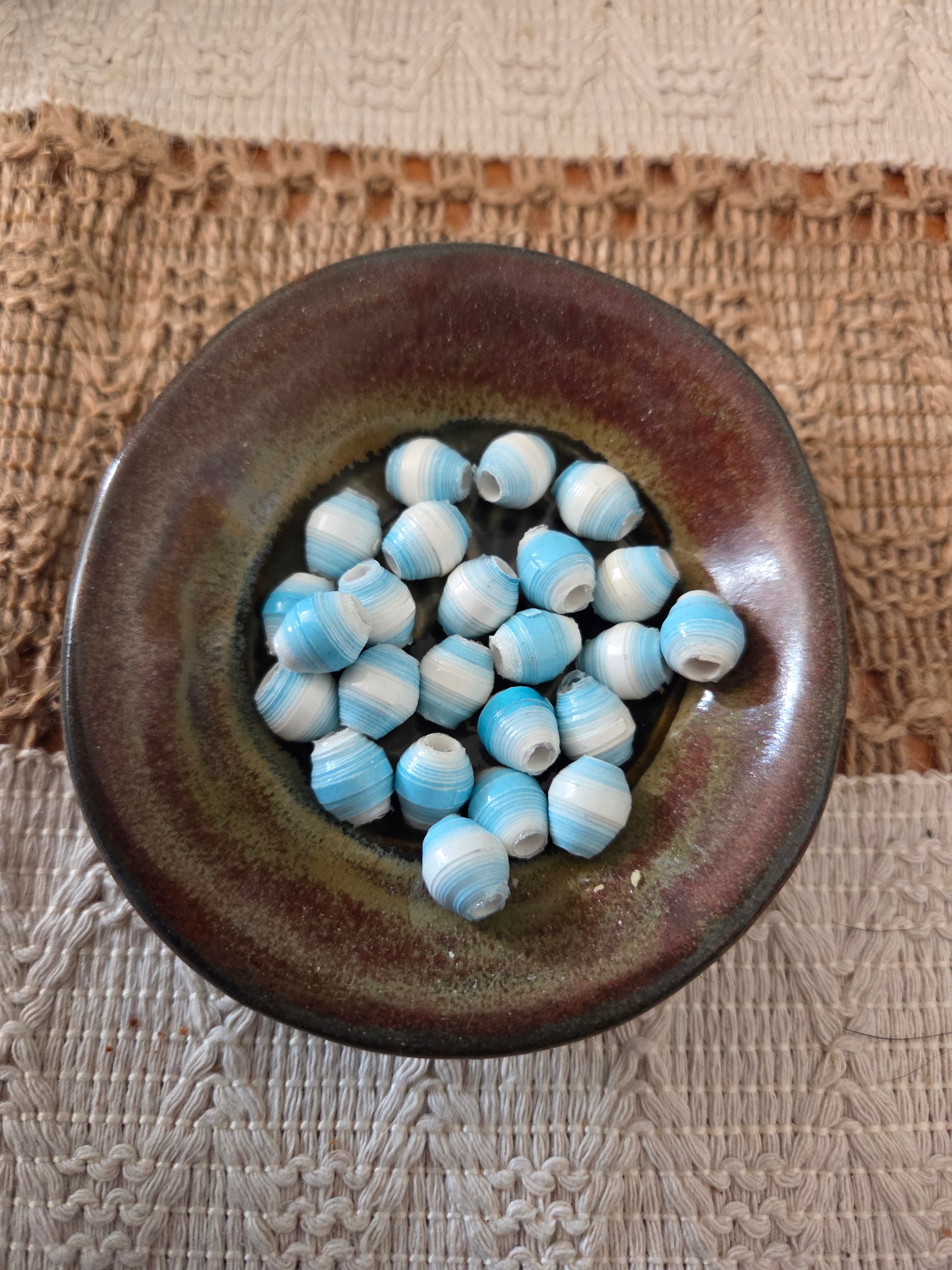 Paper Beads Small Blue And White
