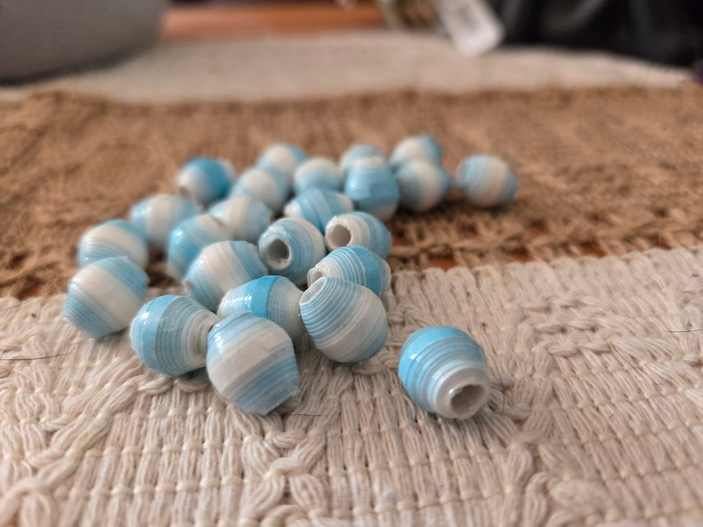 Paper Beads Small Blue And White