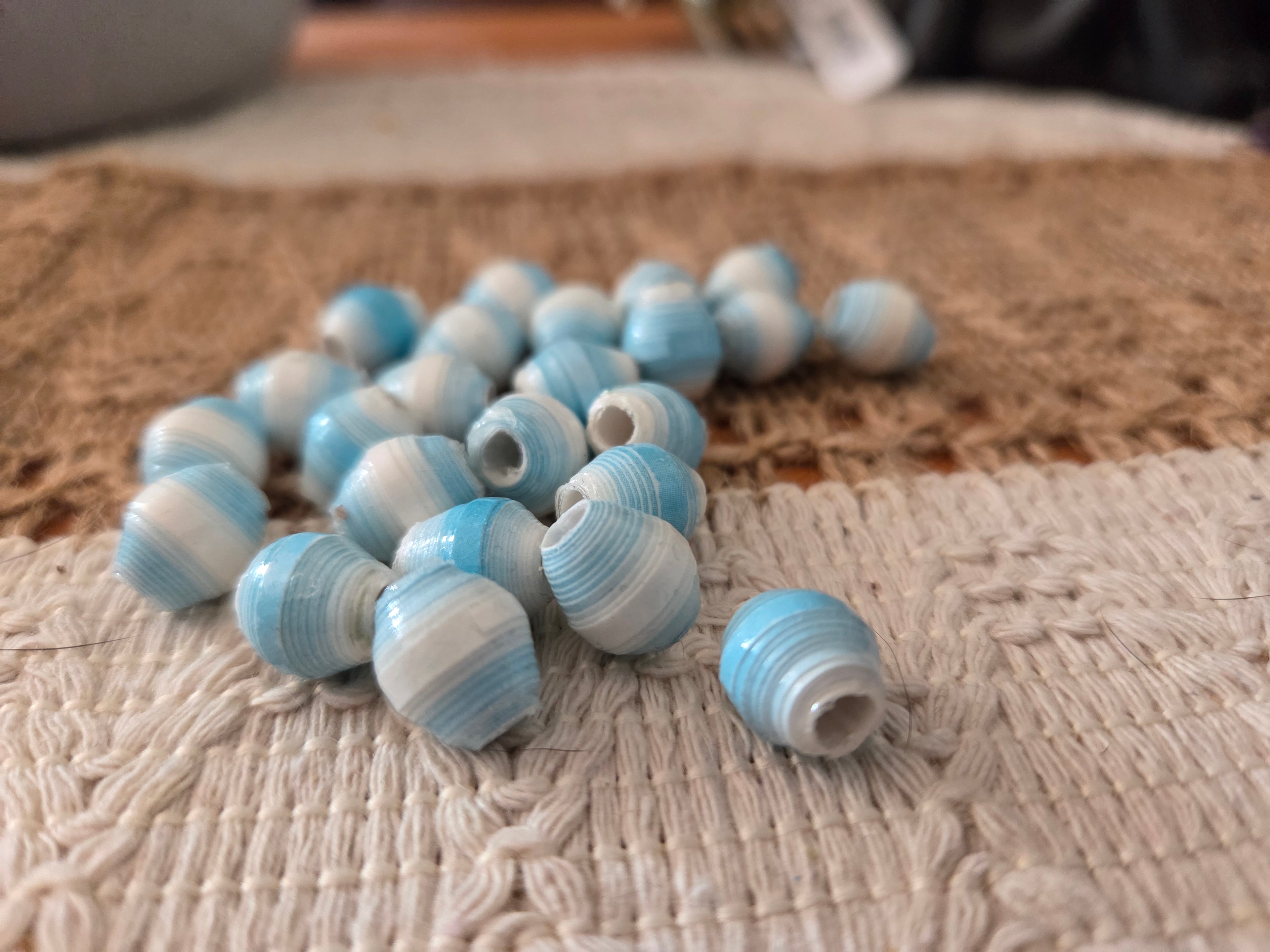 Paper Beads Small Blue And White