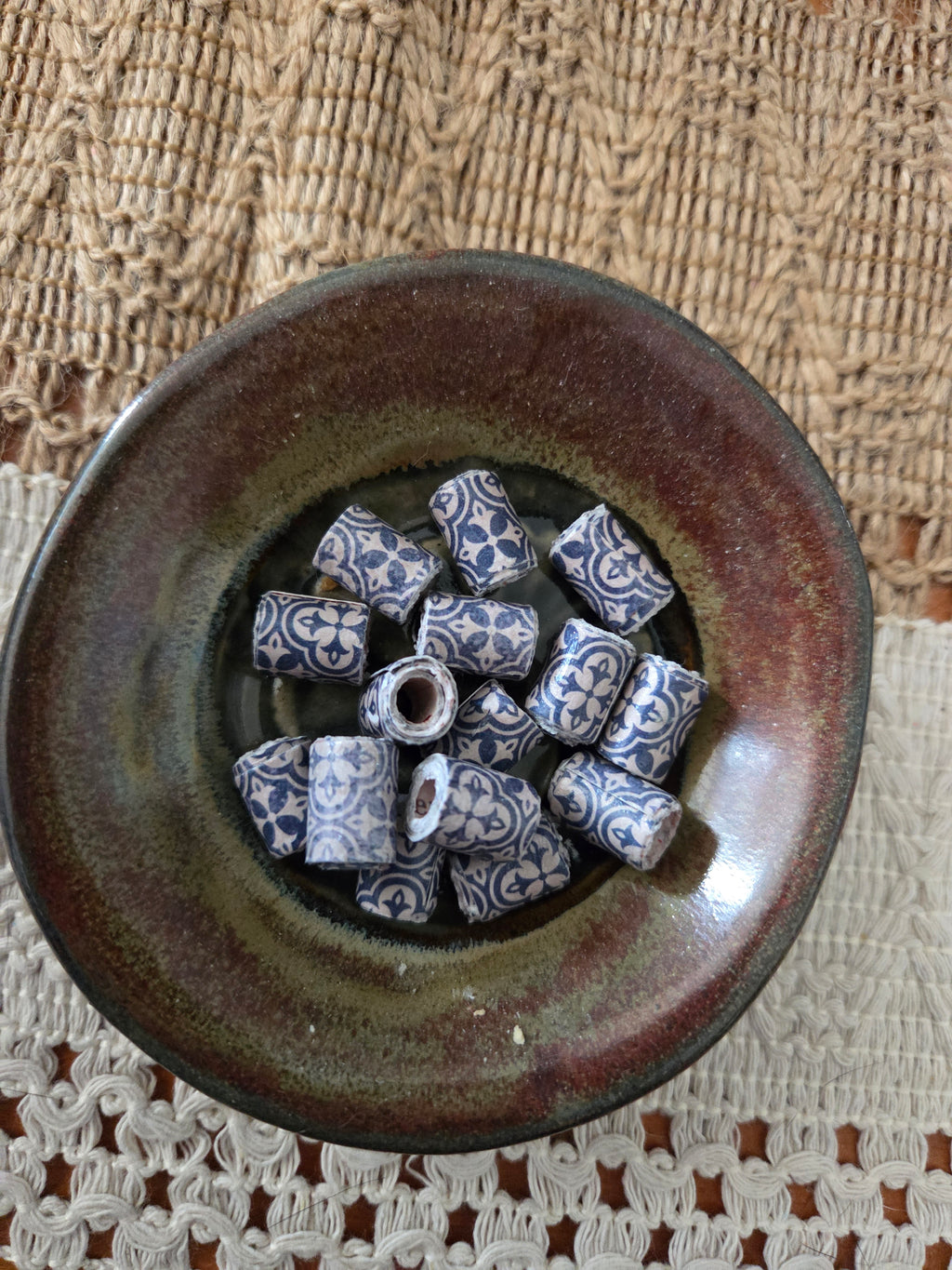 Blue Mediterranean Tole Hand Roled Paper Beads