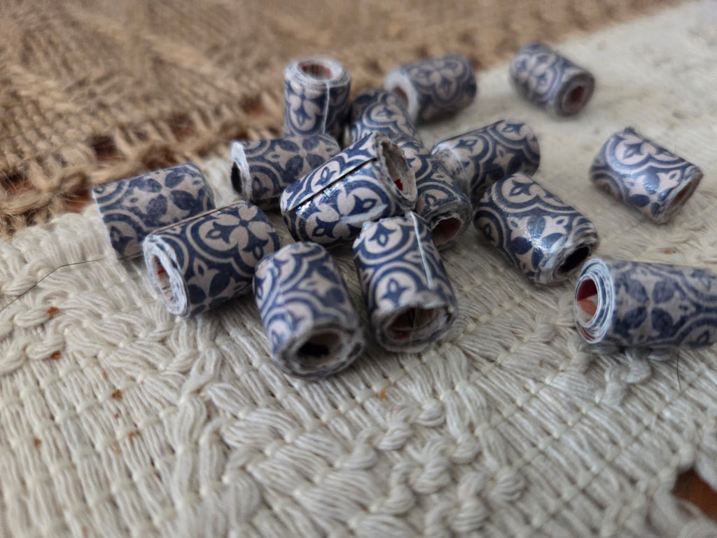 Blue Mediterranean Tole Hand Roled Paper Beads