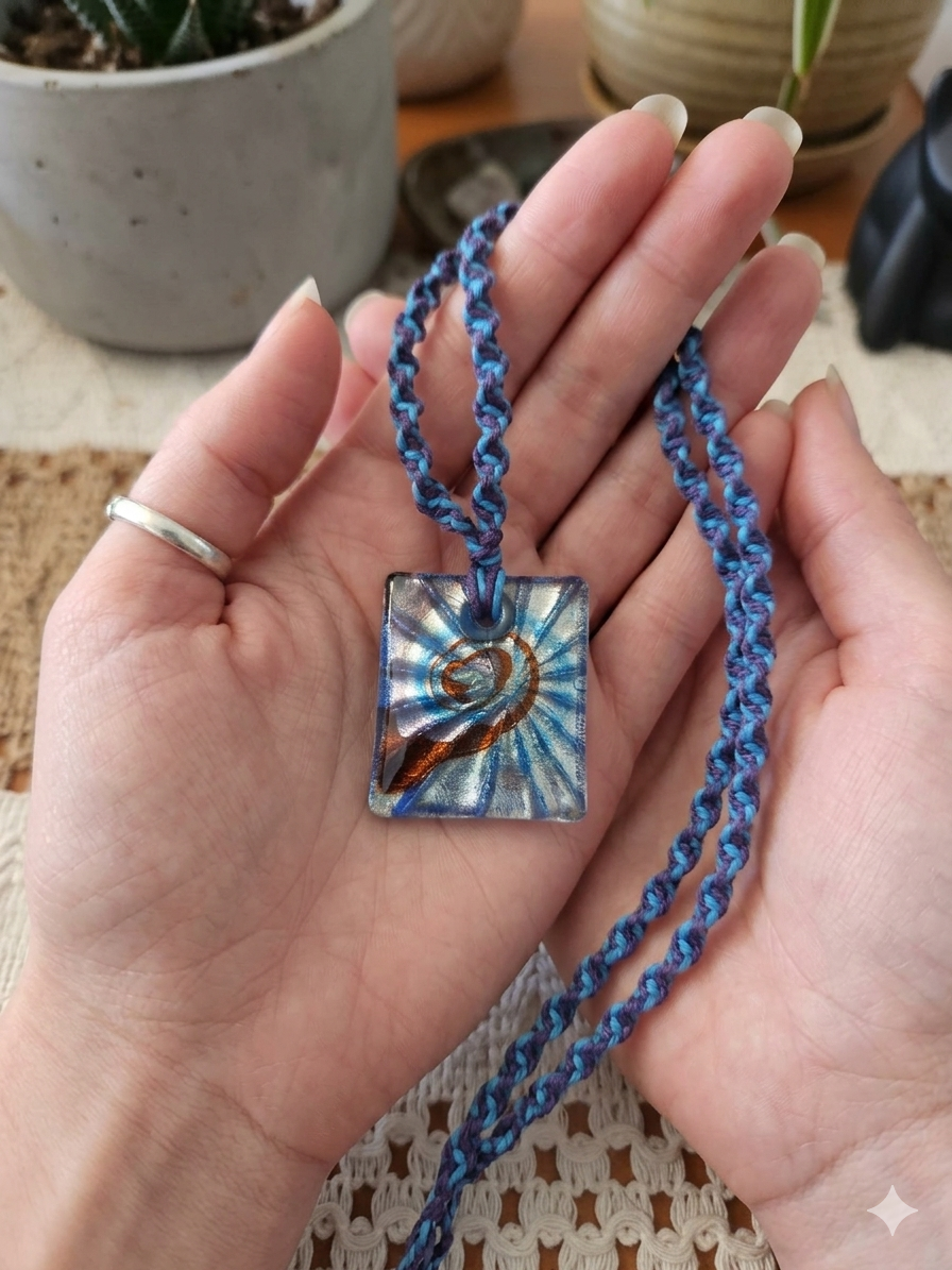 Blue Sparkle Macrame Hemp Necklace