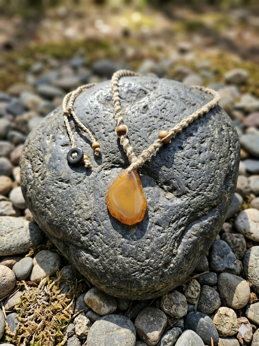AGATE Pendant Macrame Hemp Necklace