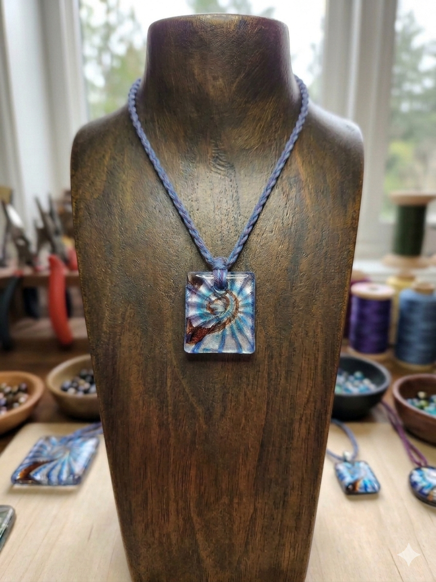 Blue Sparkle Macrame Hemp Necklace