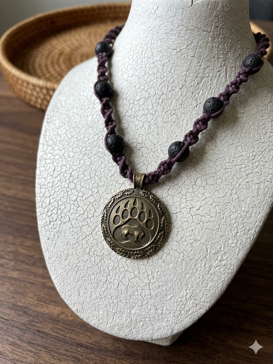 BEARS PAW and BISON handcrafted Macrame Hemp Necklace