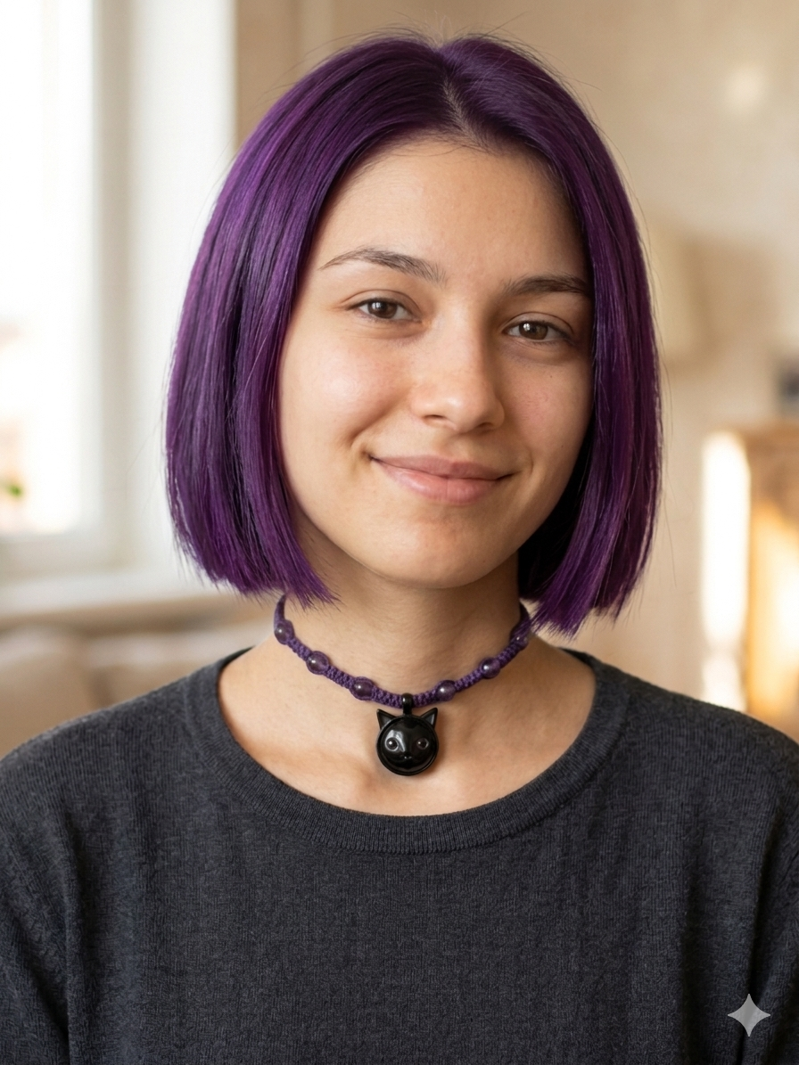 BLACK CAT and AMETHYST Macrame Hemp Choker