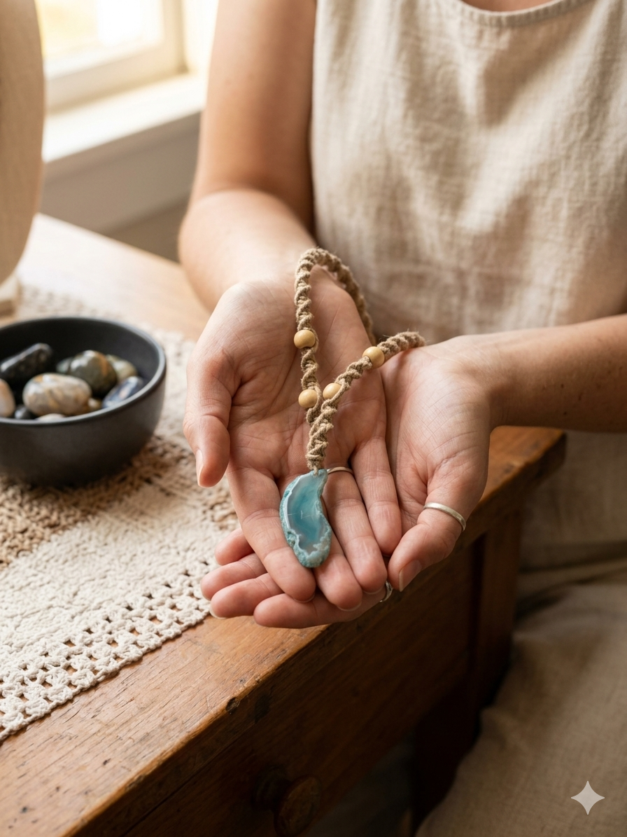 BLUE AGATE Macrame Hemp Necklace