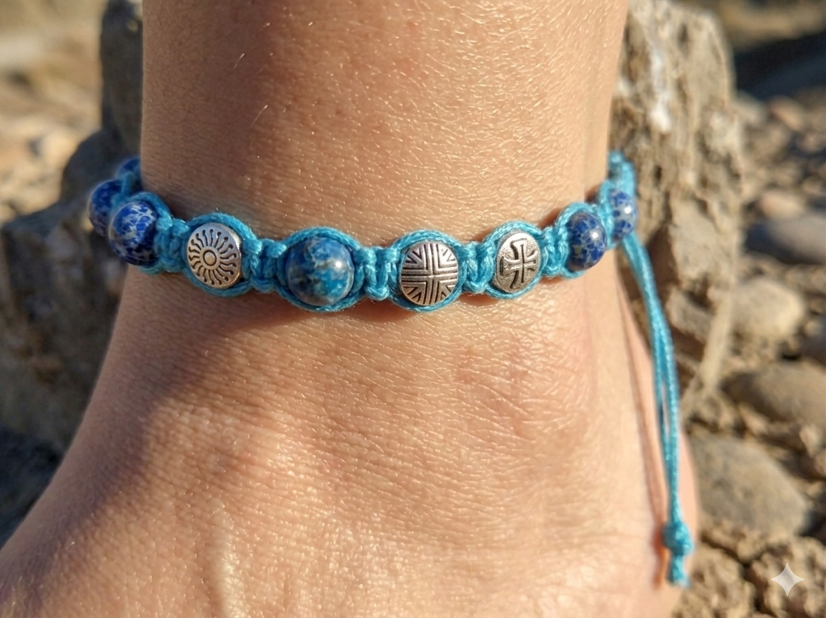 BLUE JASPER GEMSTONE Macrame Hemp  Anklet