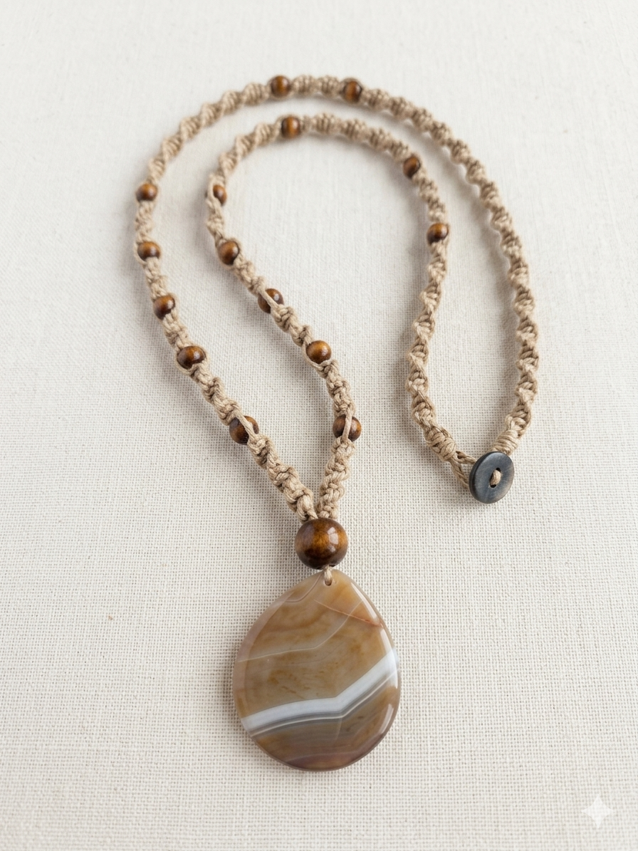 AGATE GEMSTONE Macrame Hemp Necklace
