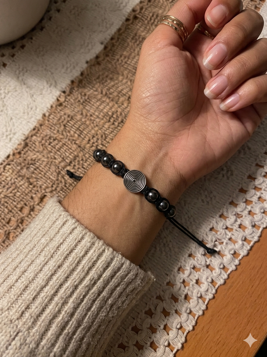 BLACK HEMATITE Macrame Hemp Bracelet
