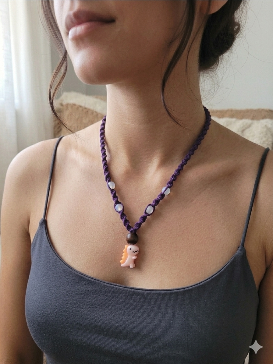 DINOSAUR Pendant Macrame Hemp Necklace