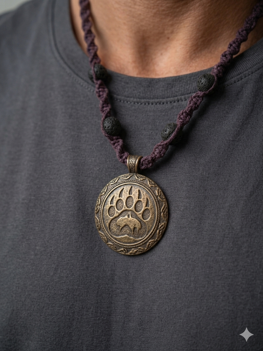 BEARS PAW and BISON handcrafted Macrame Hemp Necklace