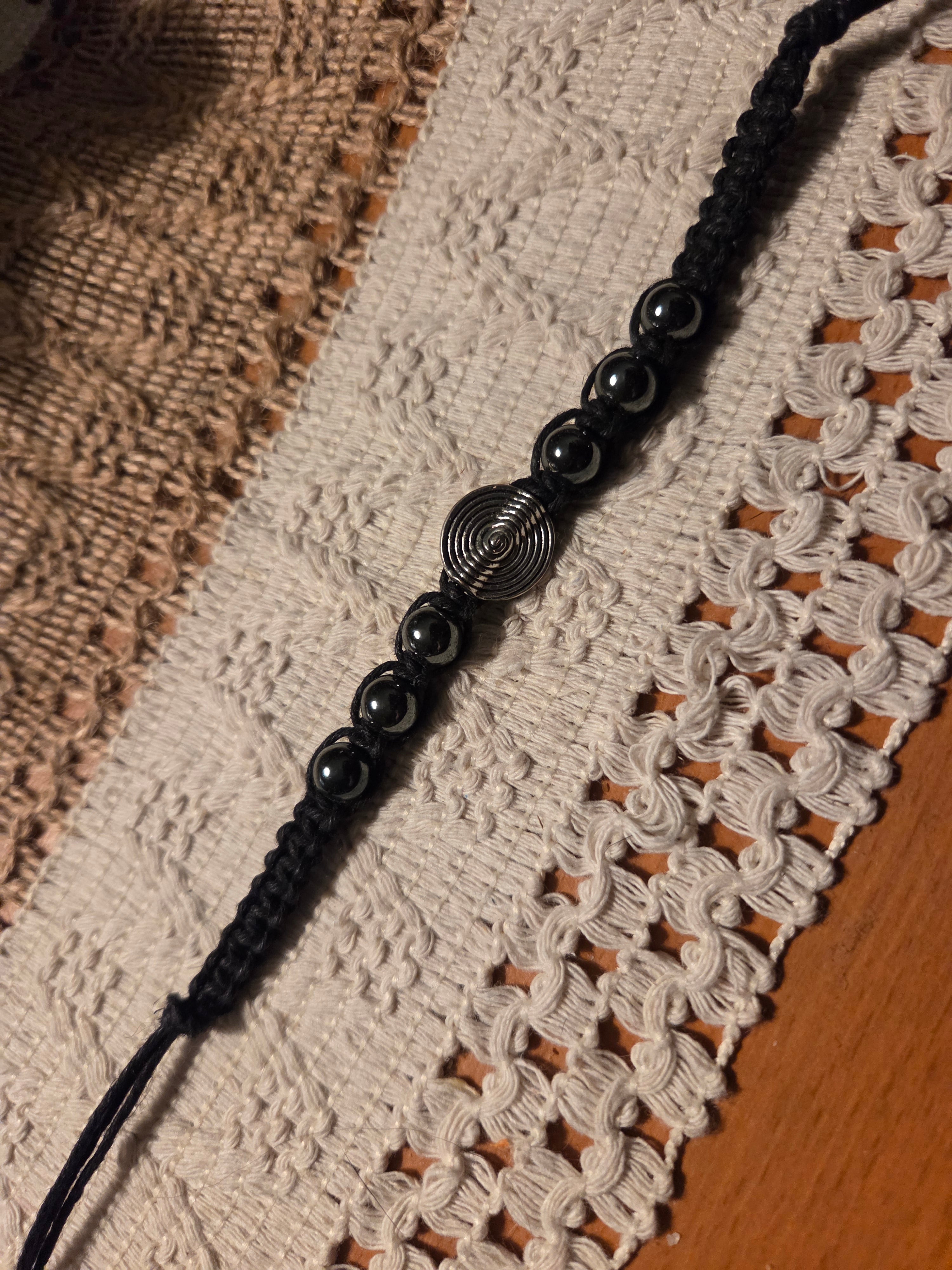 BLACK HEMATITE Macrame Hemp Bracelet
