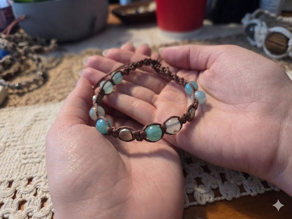 COATED BLUE AGATE Macrame Hemp Anklet