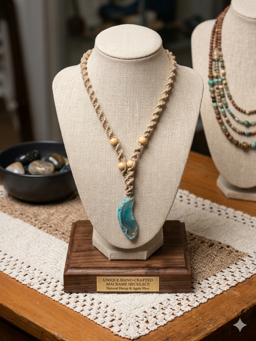 BLUE AGATE Macrame Hemp Necklace