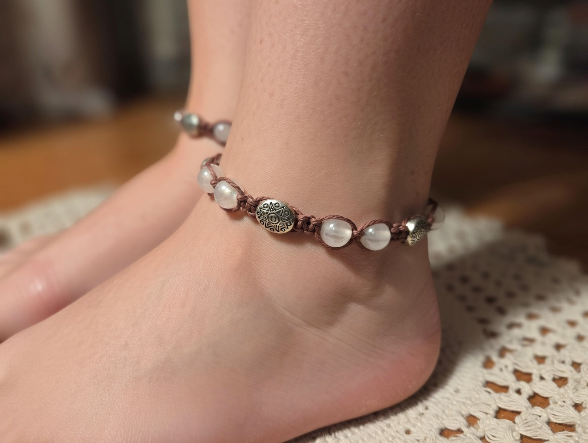 ROSE QUARTZ Macrame Hemp Anklet