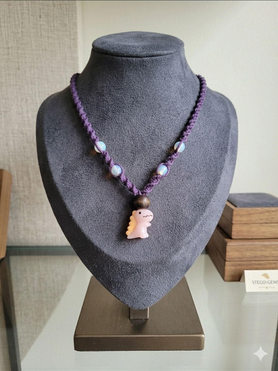 DINOSAUR Pendant Macrame Hemp Necklace