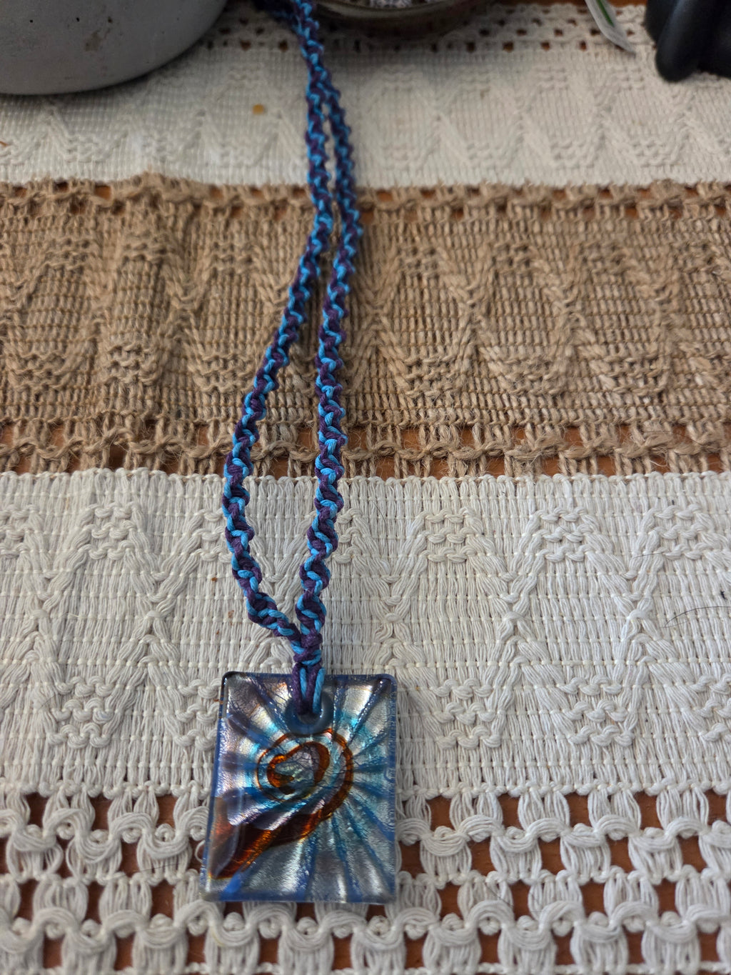 Blue Sparkle Macrame Hemp Necklace