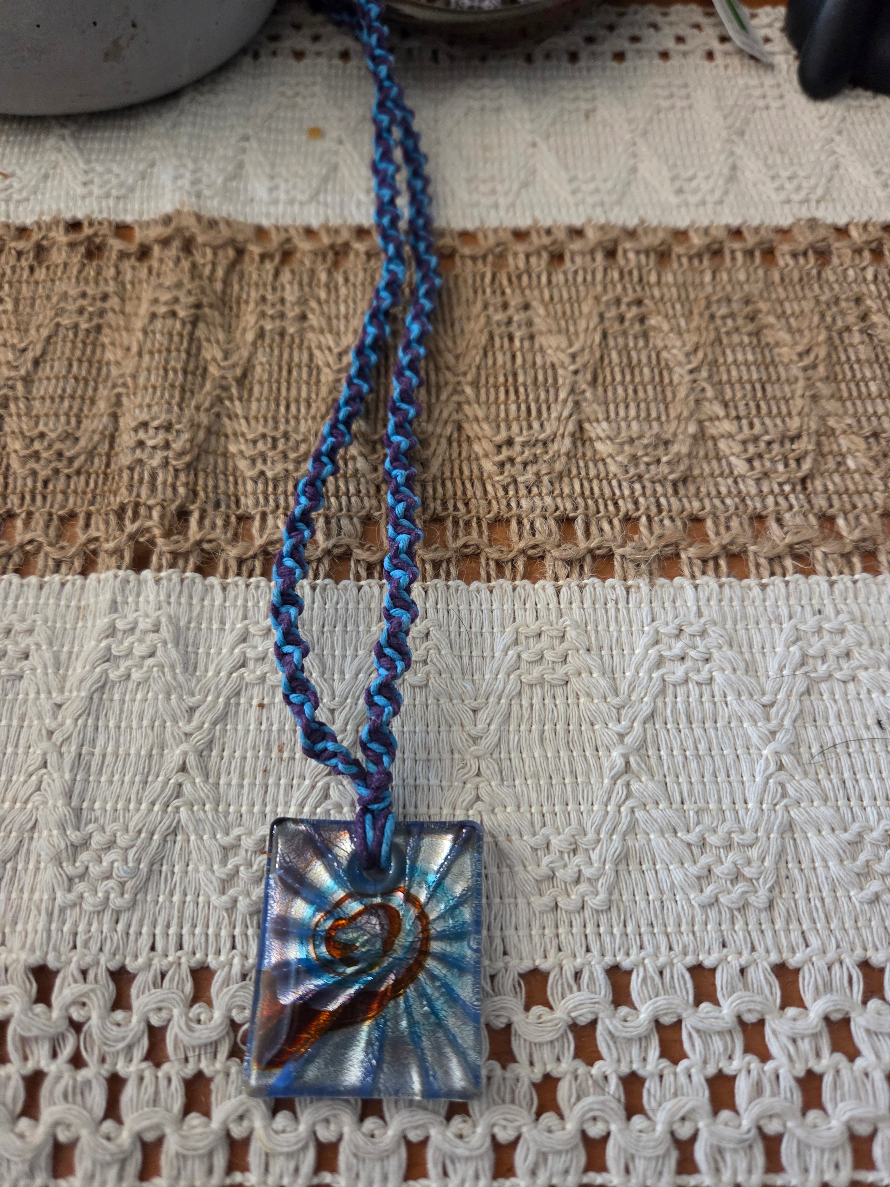 Blue Sparkle Macrame Hemp Necklace