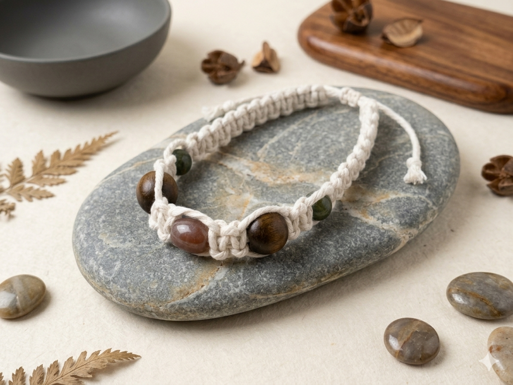FANCY Jasper And Wood Extra  Thick White Hemp Choker