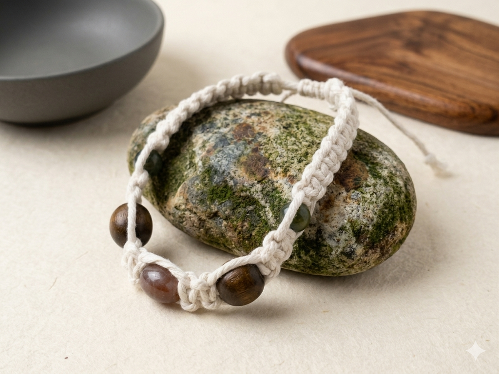 FANCY Jasper And Wood Extra  Thick White Hemp Choker
