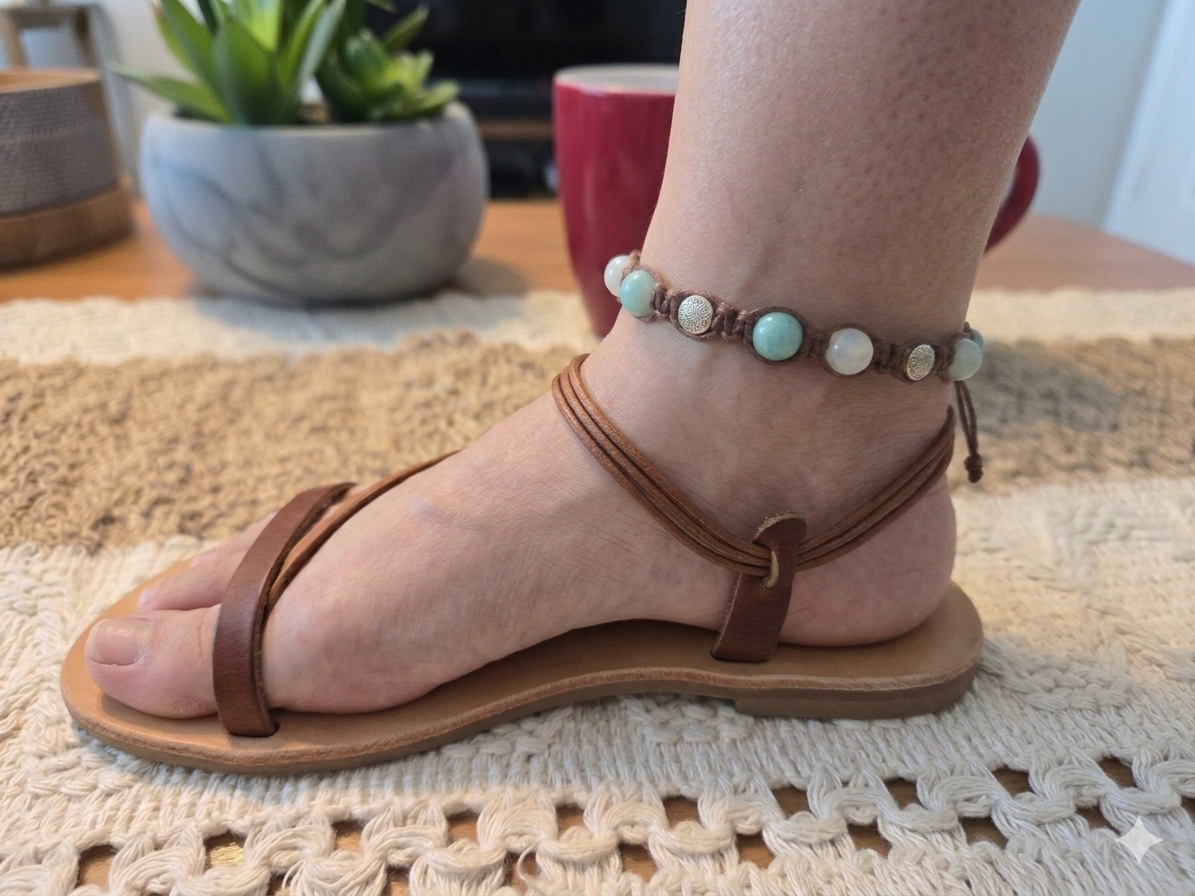 COATED BLUE AGATE Macrame Hemp Anklet