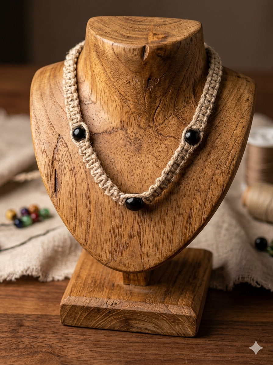 THICK Hemp Necklace with BLACK ONYX  Stones