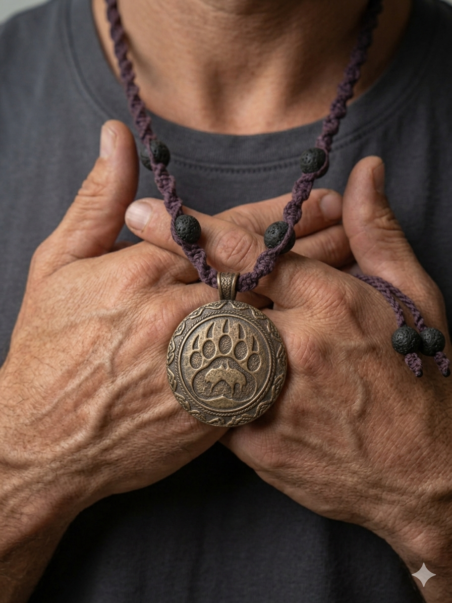 BEARS PAW and BISON handcrafted Macrame Hemp Necklace