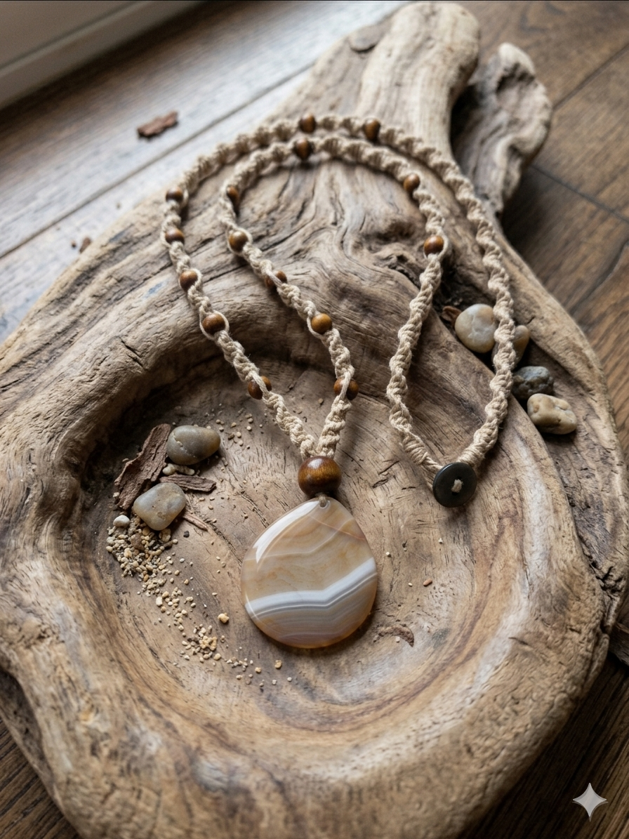 AGATE GEMSTONE Macrame Hemp Necklace