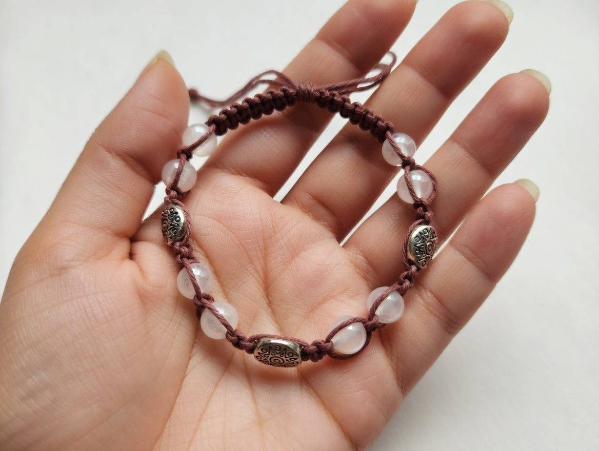 ROSE QUARTZ Macrame Hemp Anklet
