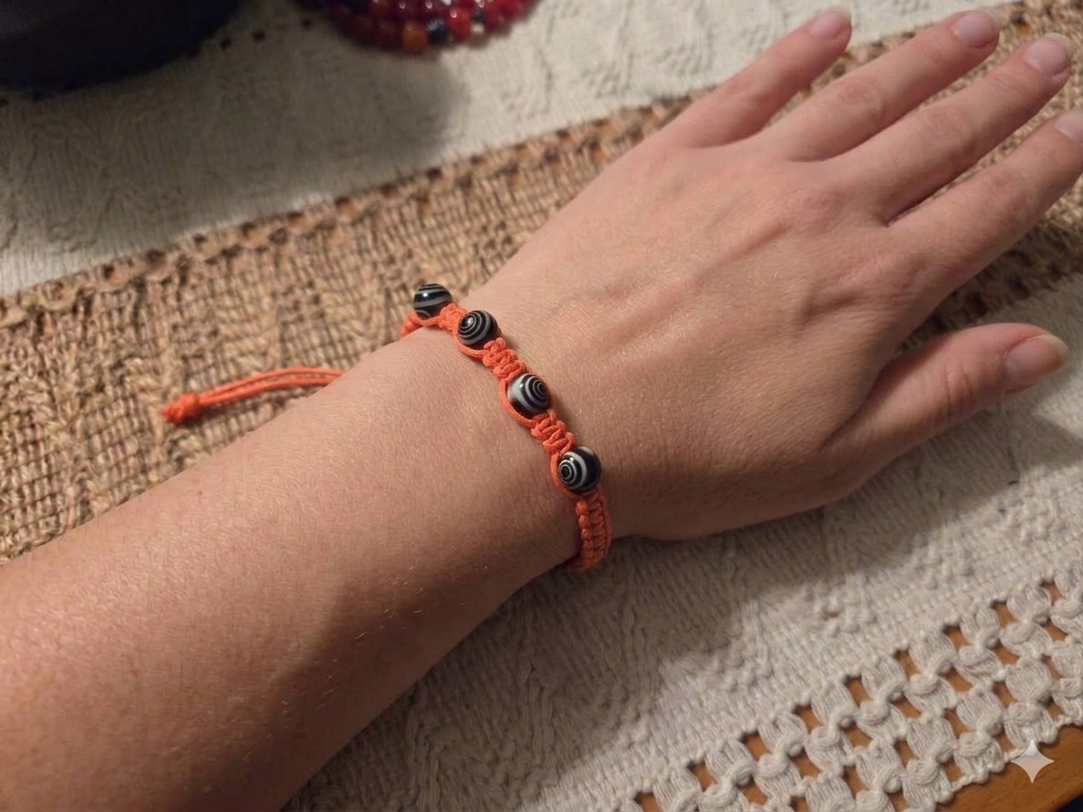 ZEBRA STRIPED GEMSTONE Macrame Orange Hemp Bracelet