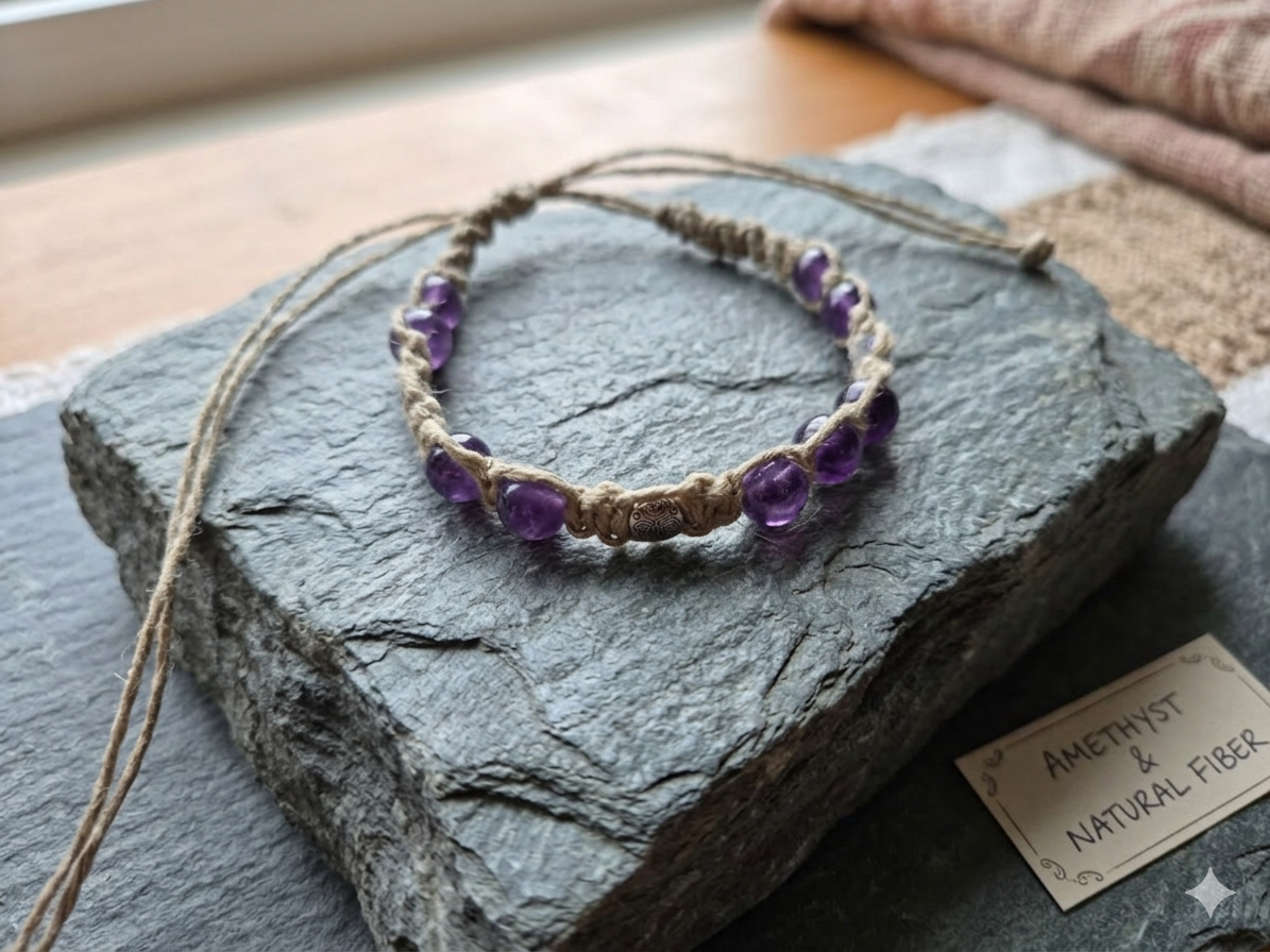 Amethyst Hemp Macrame Anklet