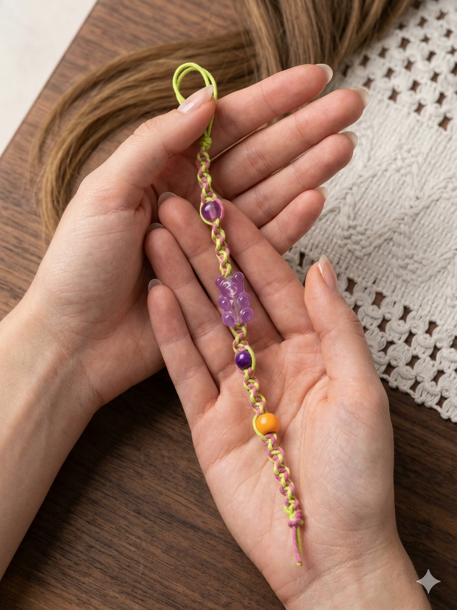 PInk and Green Macrame Hemp Hair Extention