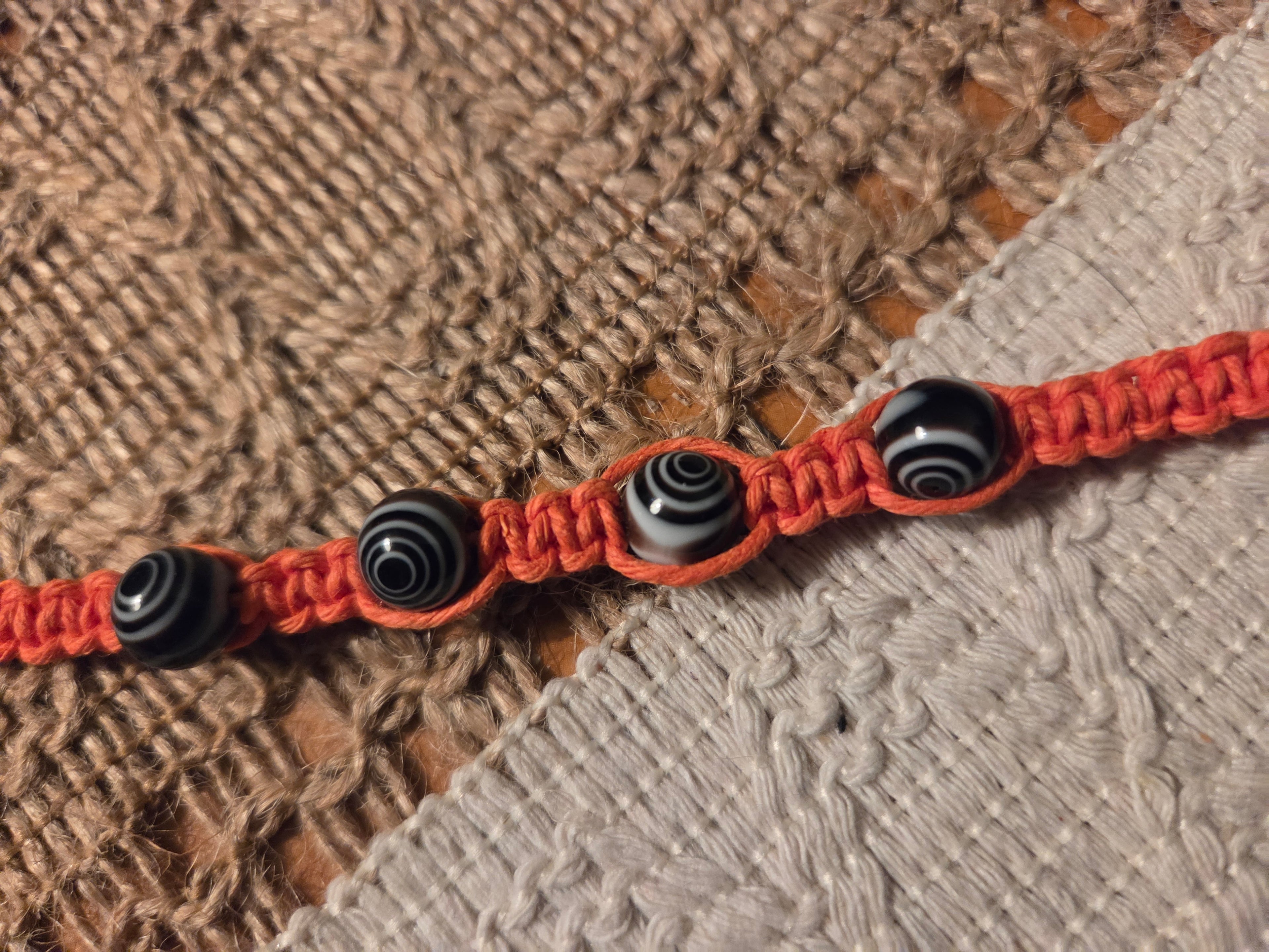 ZEBRA STRIPED GEMSTONE Macrame Orange Hemp Bracelet