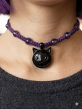 BLACK CAT and AMETHYST Macrame Hemp Choker