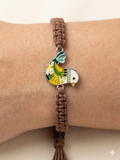 MACRAME Bird Bracelet -Folk Art Enamel Charm