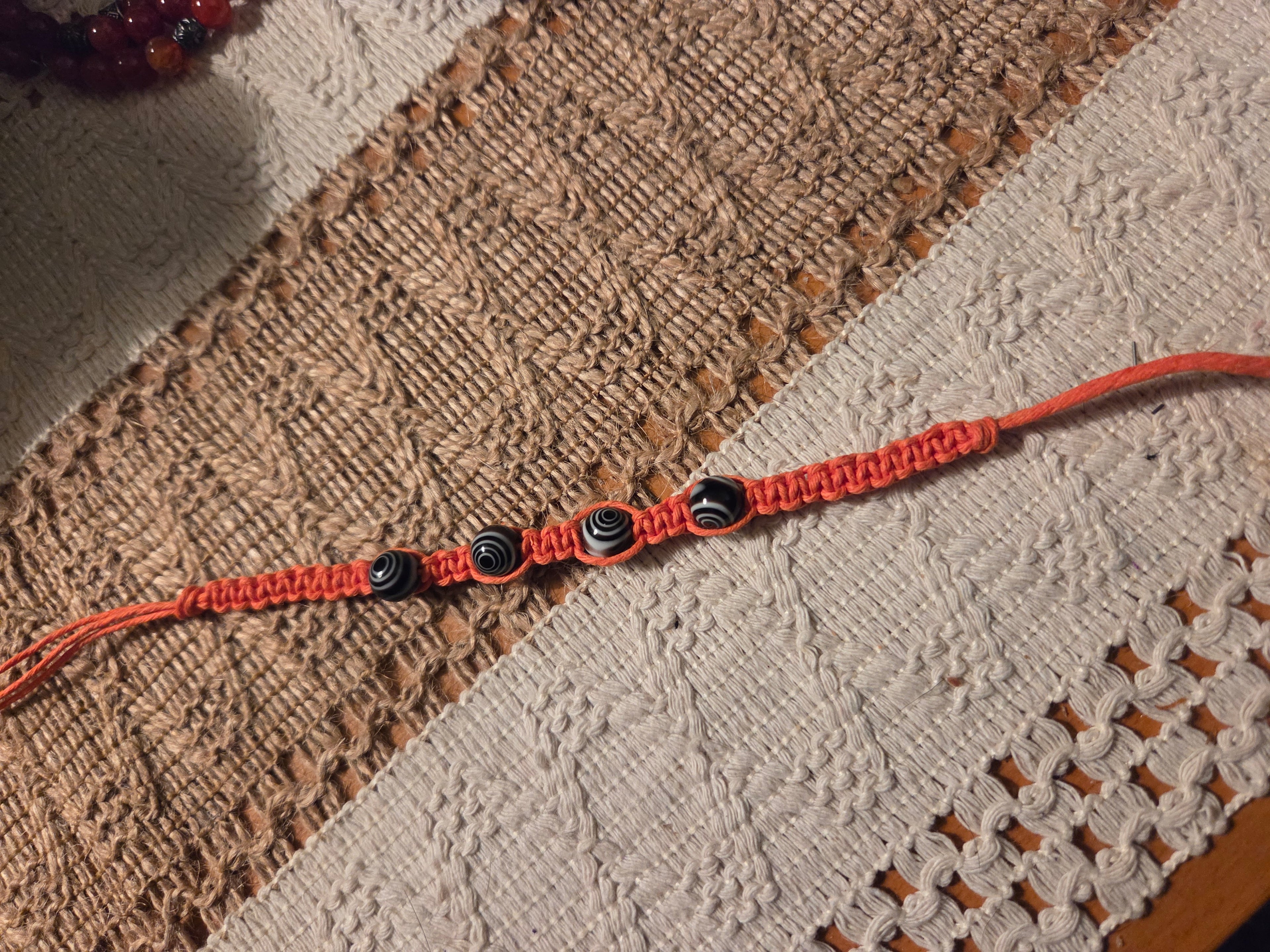 ZEBRA STRIPED GEMSTONE Macrame Orange Hemp Bracelet