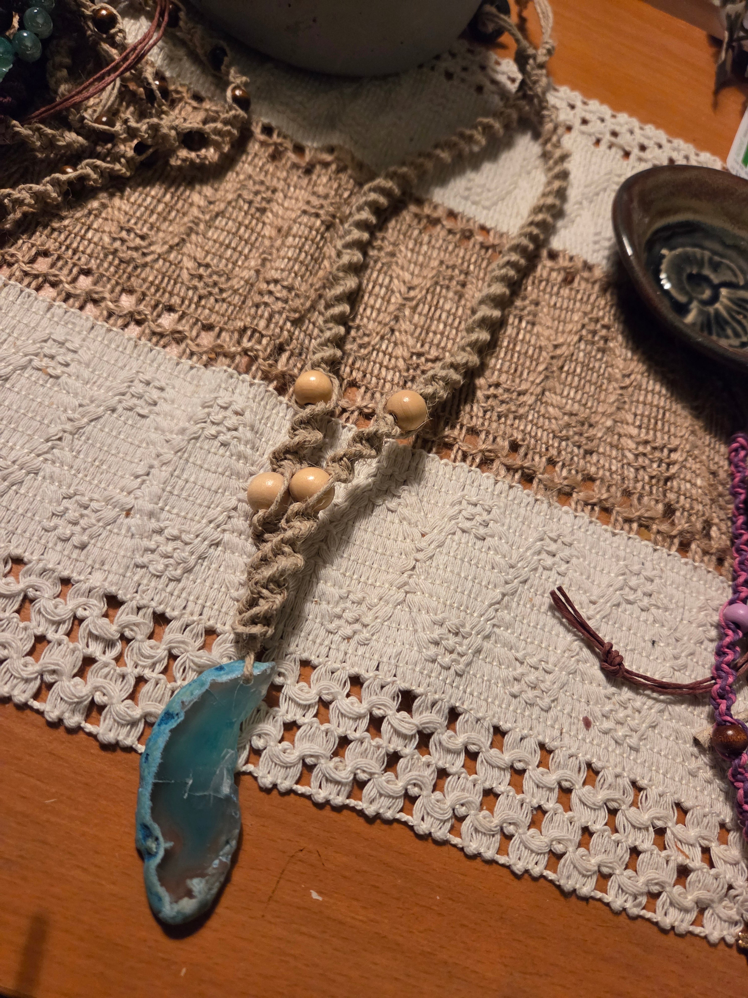 BLUE AGATE Macrame Hemp Necklace