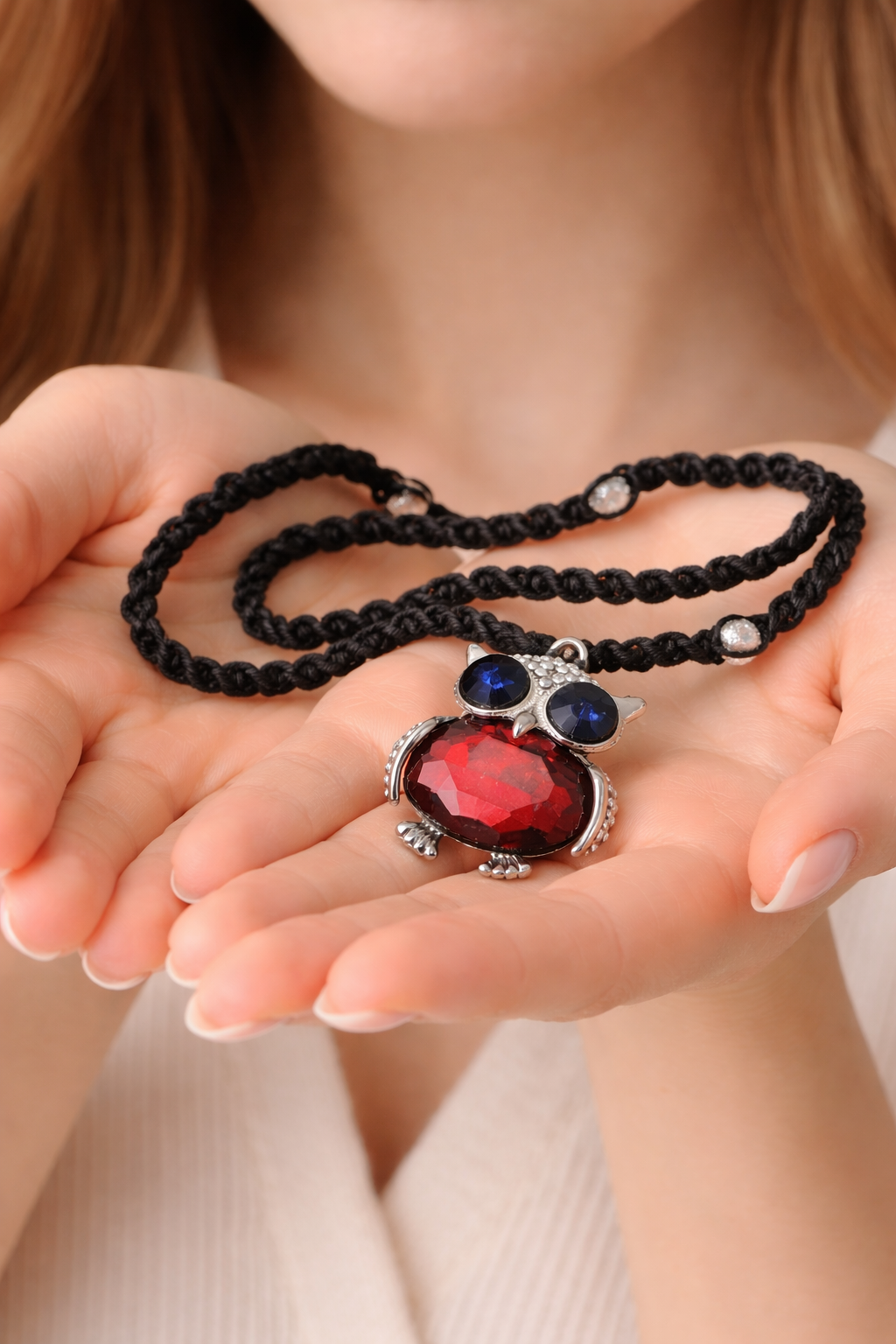 OWL With Red Belly Hemp Necklace