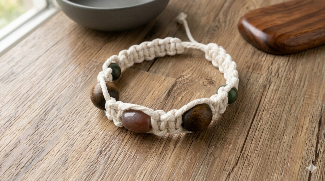 FANCY Jasper And Wood Extra  Thick White Hemp Choker