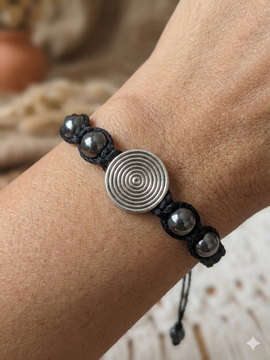 BLACK HEMATITE Macrame Hemp Bracelet