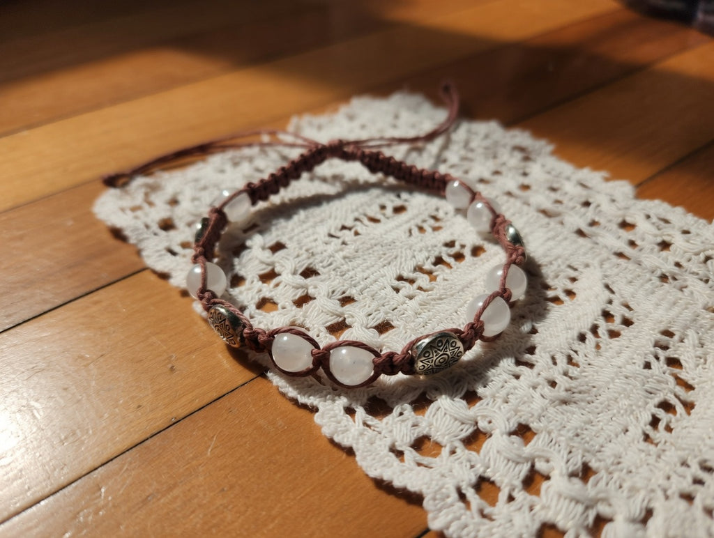 ROSE QUARTZ Macrame Hemp Anklet