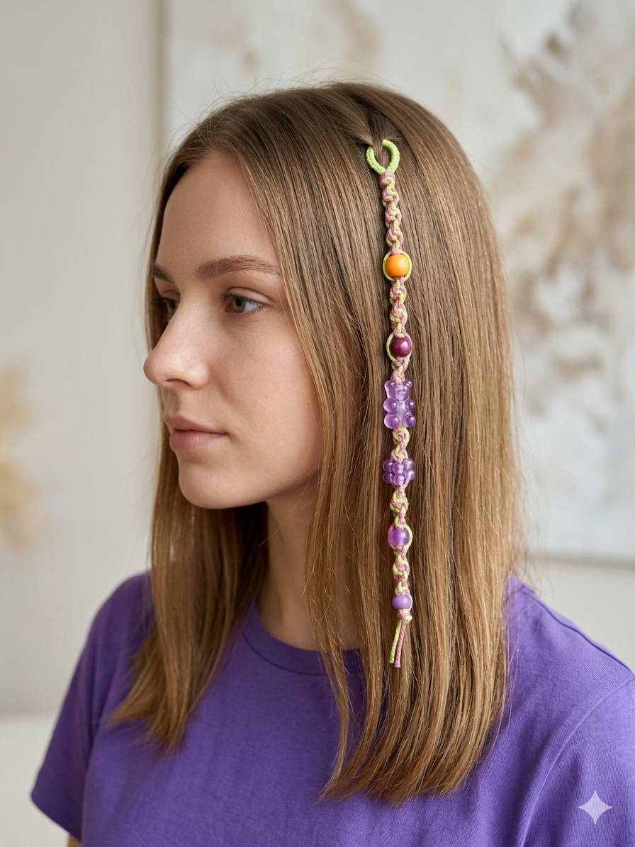 PInk and Green Macrame Hemp Hair Extention