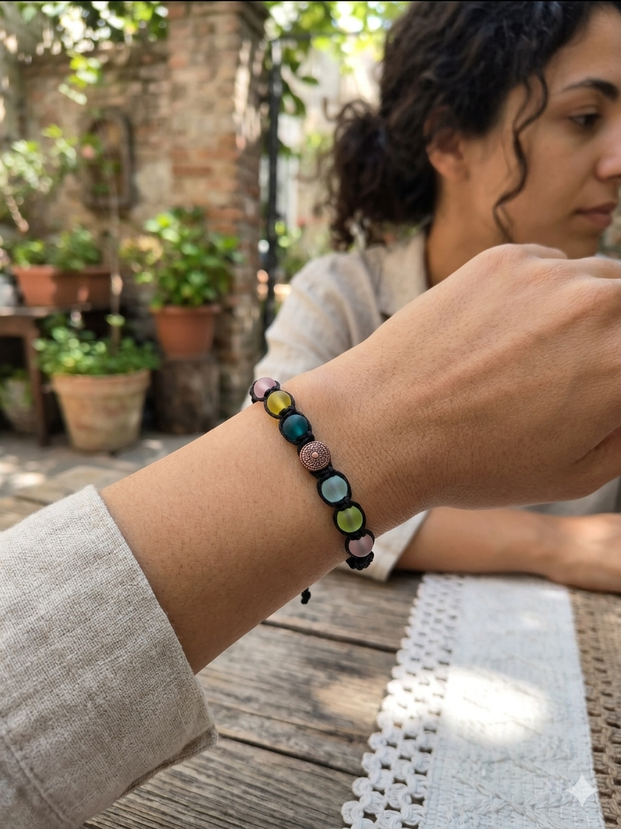 COLOURFUL GLASS BEAD Macrame Hemp Bracelet