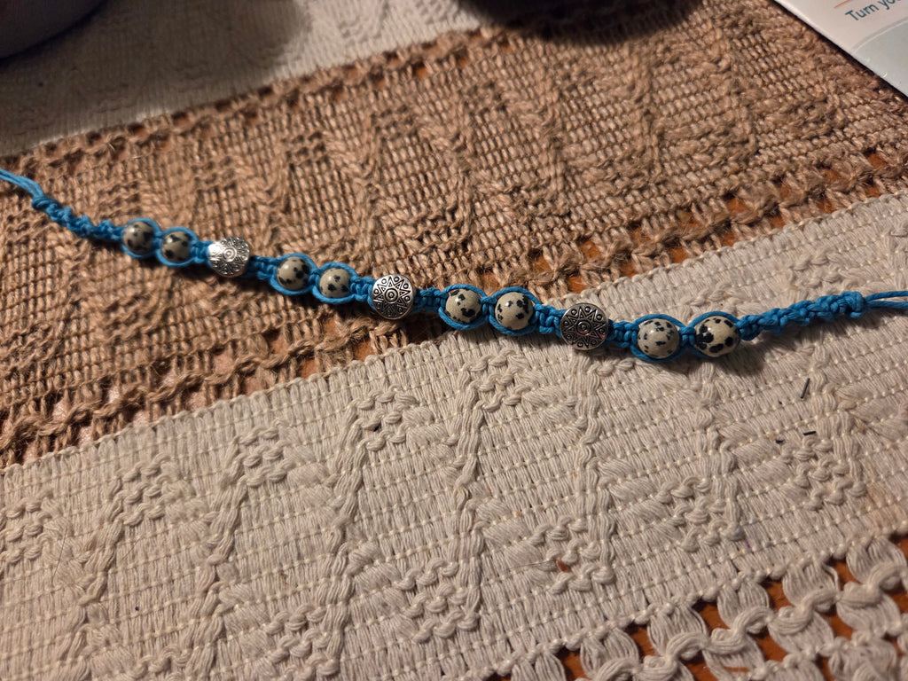 DALMATIAN JASPER Macrame Hemp Anklet