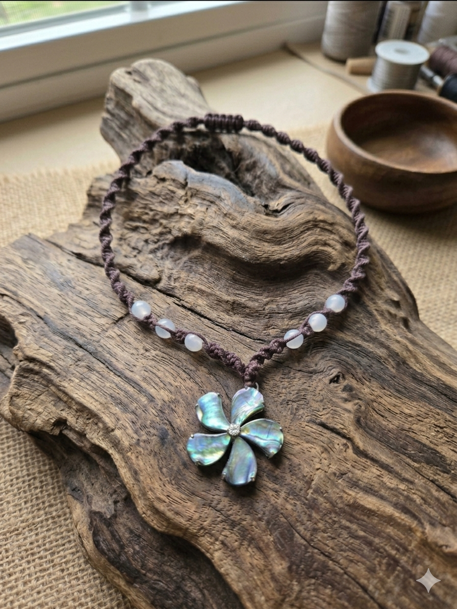 ABALONE SHELL Macrame Hemp Necklace
