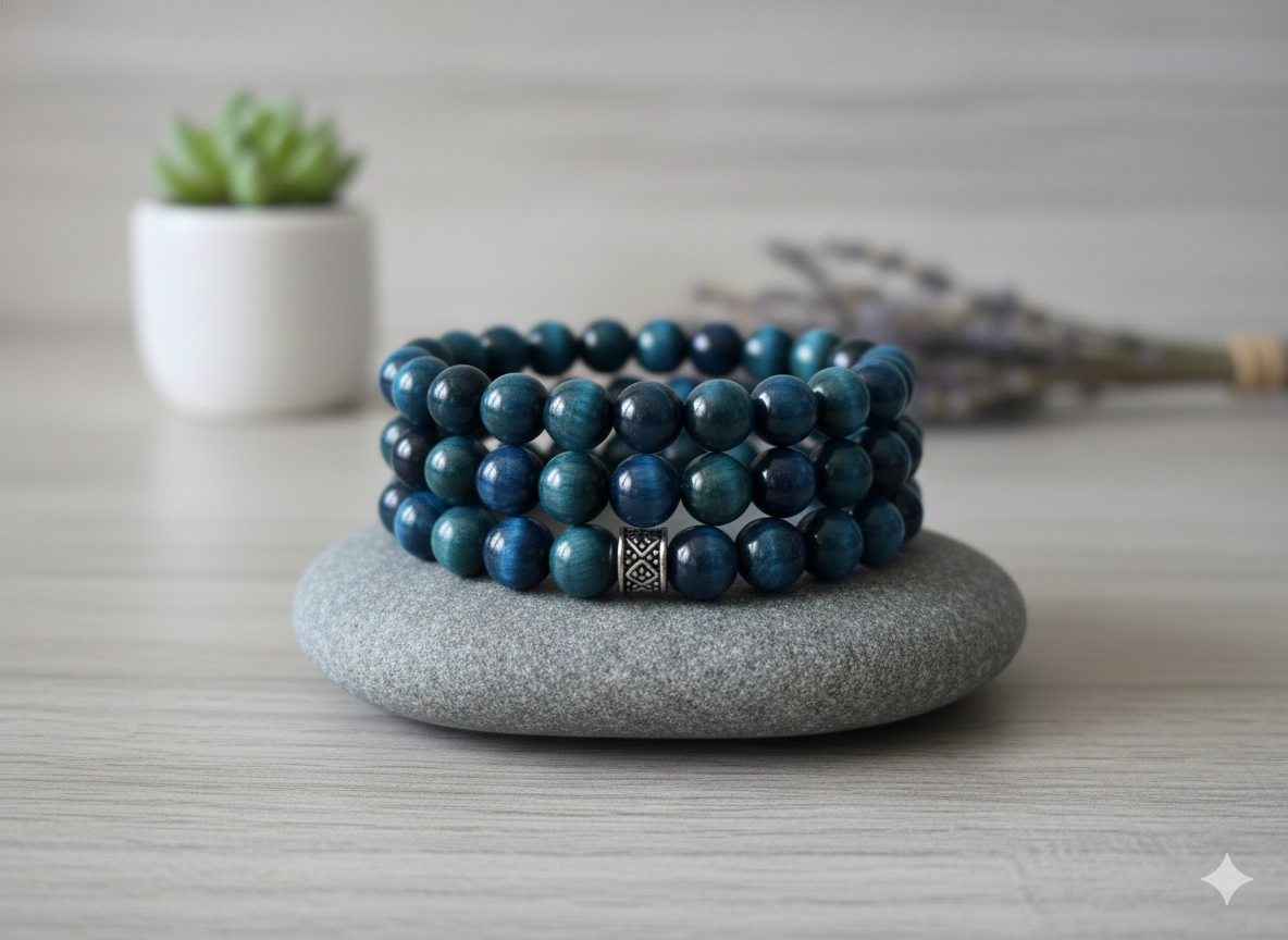 Blue Tiger Eye Memory Wire Bracelet